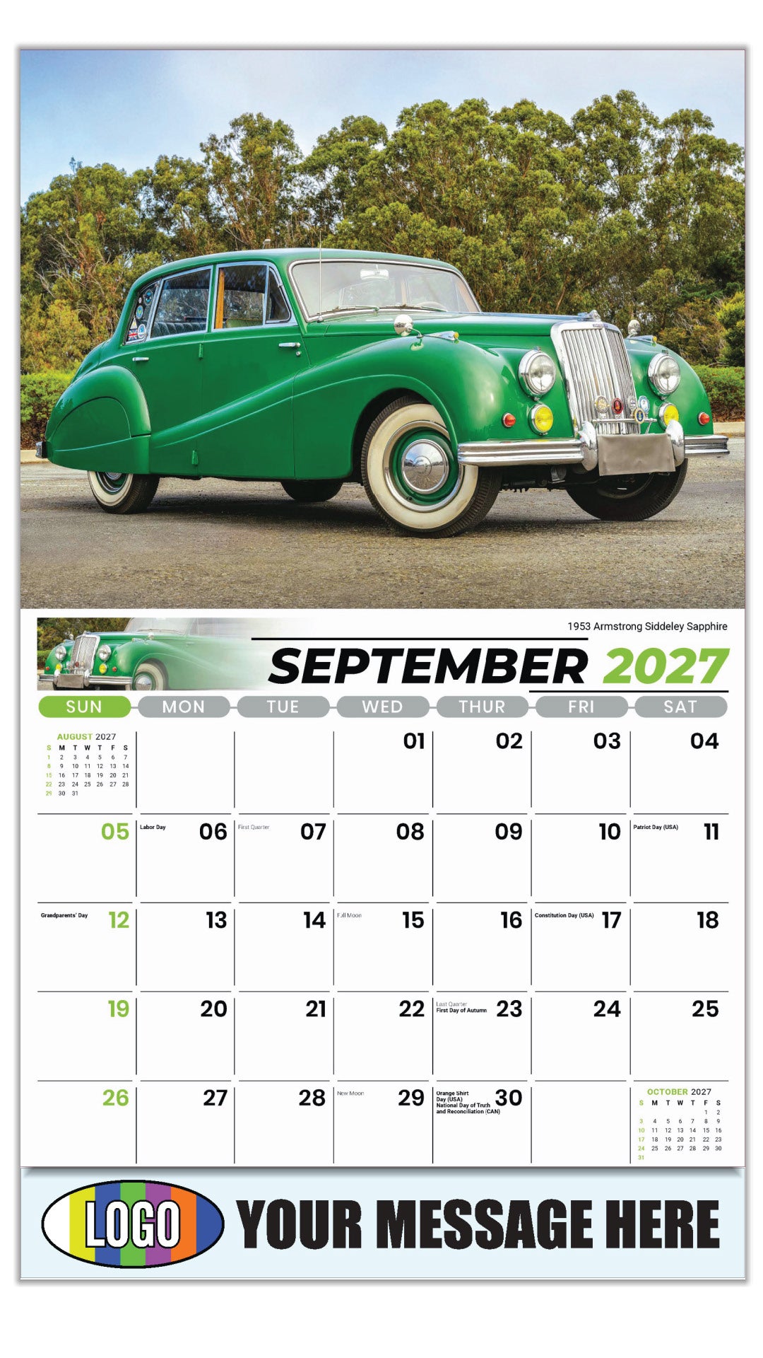 2027 Business Promo Calendar - Classic Cars - 1953 Armstrong Siddeley Sapphire - September
