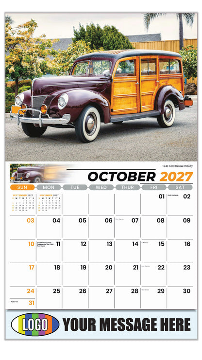 2027 Business Promotion Calendar - Classic Cars - 1940 Ford Deluxe Woody - October