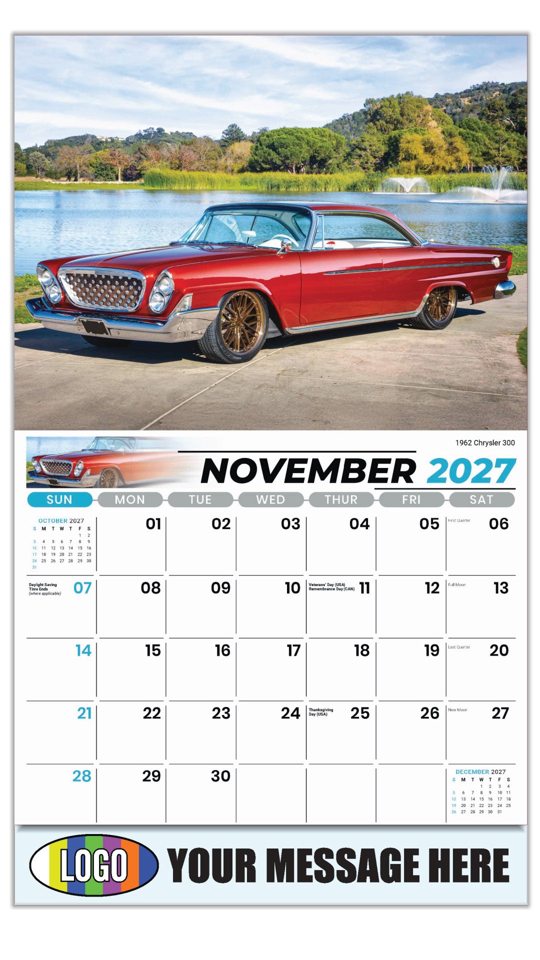 2027 Business Promotion Calendar - Classic Cars - 1962 Chrysler 300 - November