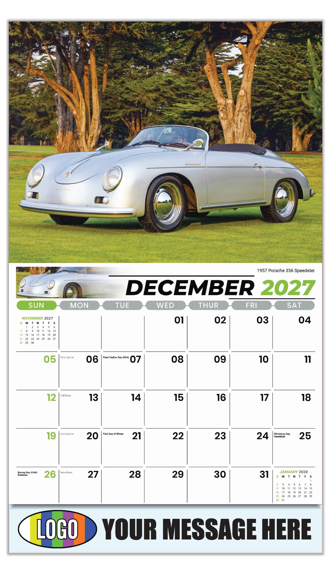 2027 Business Promotion Calendar - Classic Cars - 1957 Porsche 356 Speedster - December