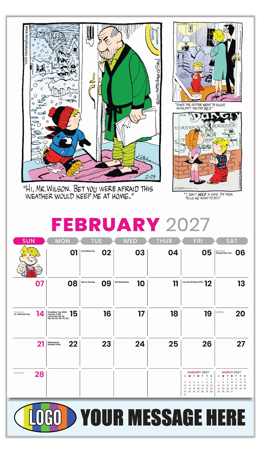 2027 Business Promotional Calendar - February - Dennis the Menace - ComicArt
