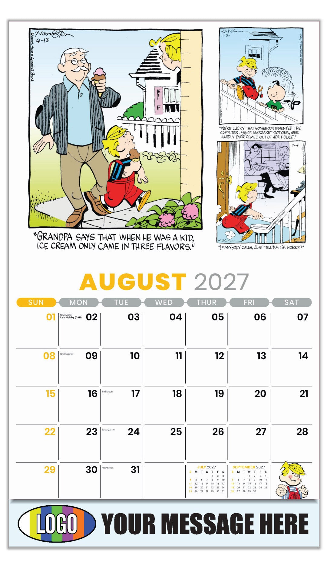 2027 Business Promo Calendar - August - Dennis the Menace - ComicArt