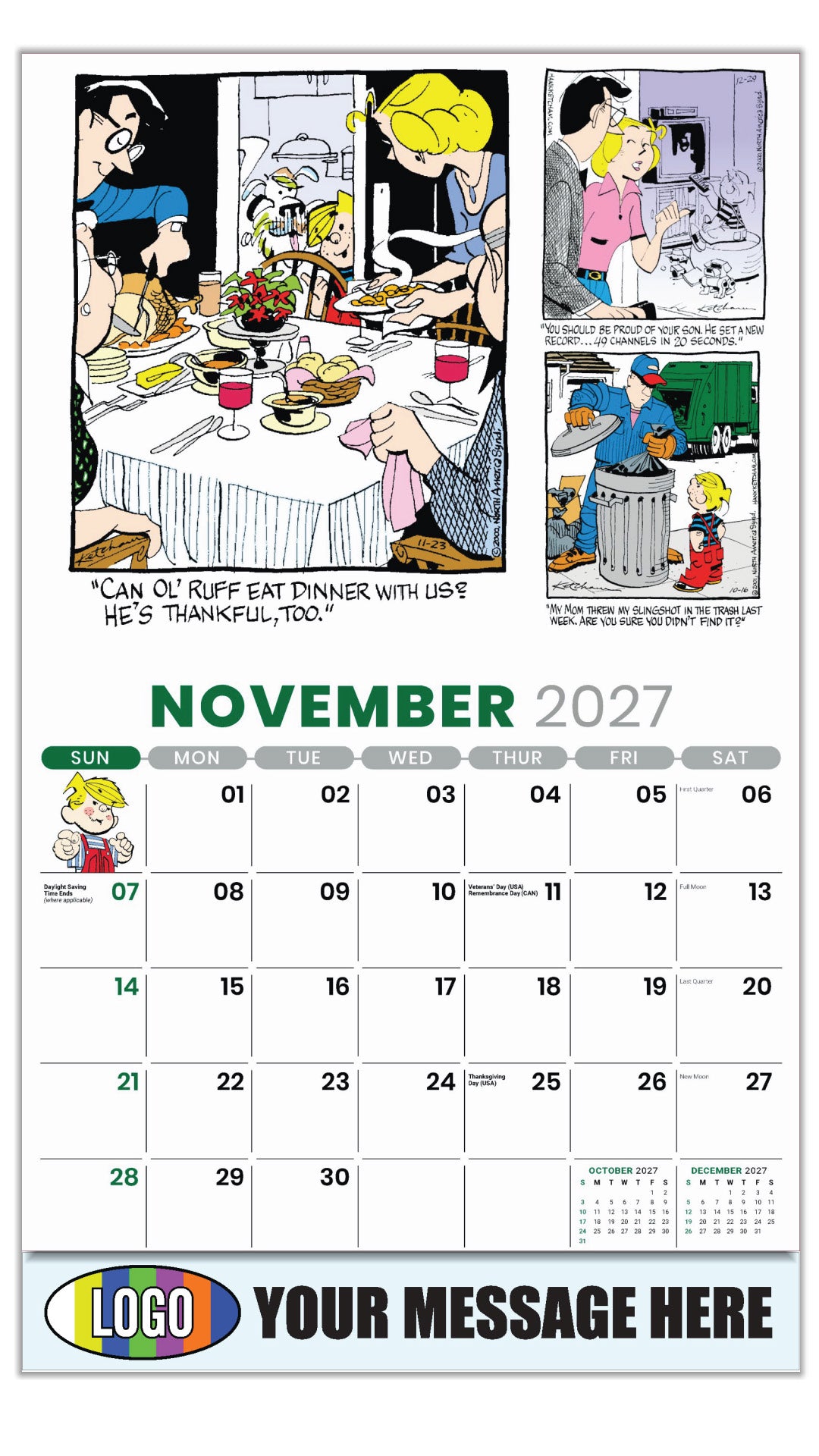 2027 Business Promotion Calendar - November - Dennis the Menace - ComicArt