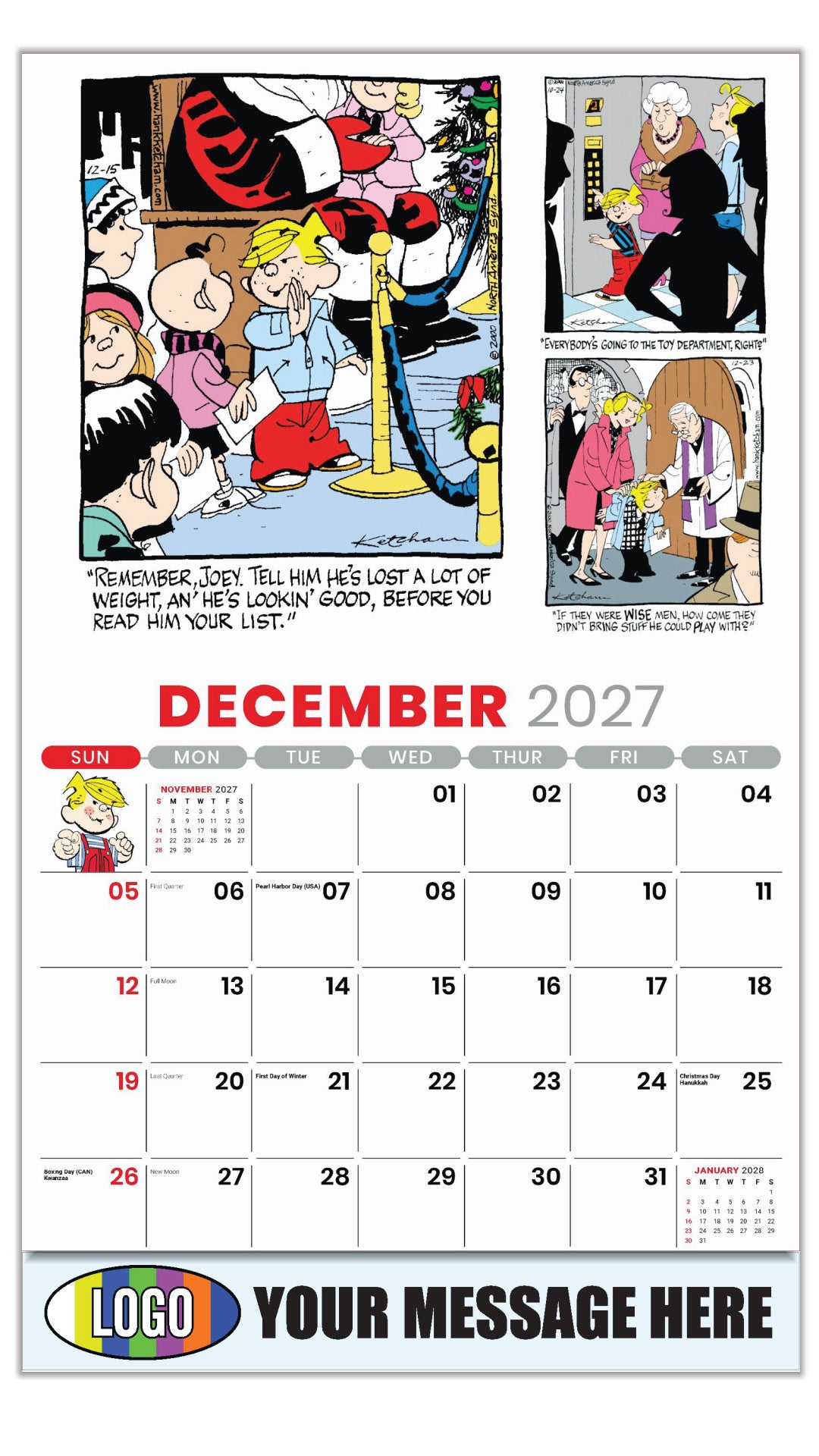 2027 Business Promotion Calendar - December - Dennis the Menace - ComicArt