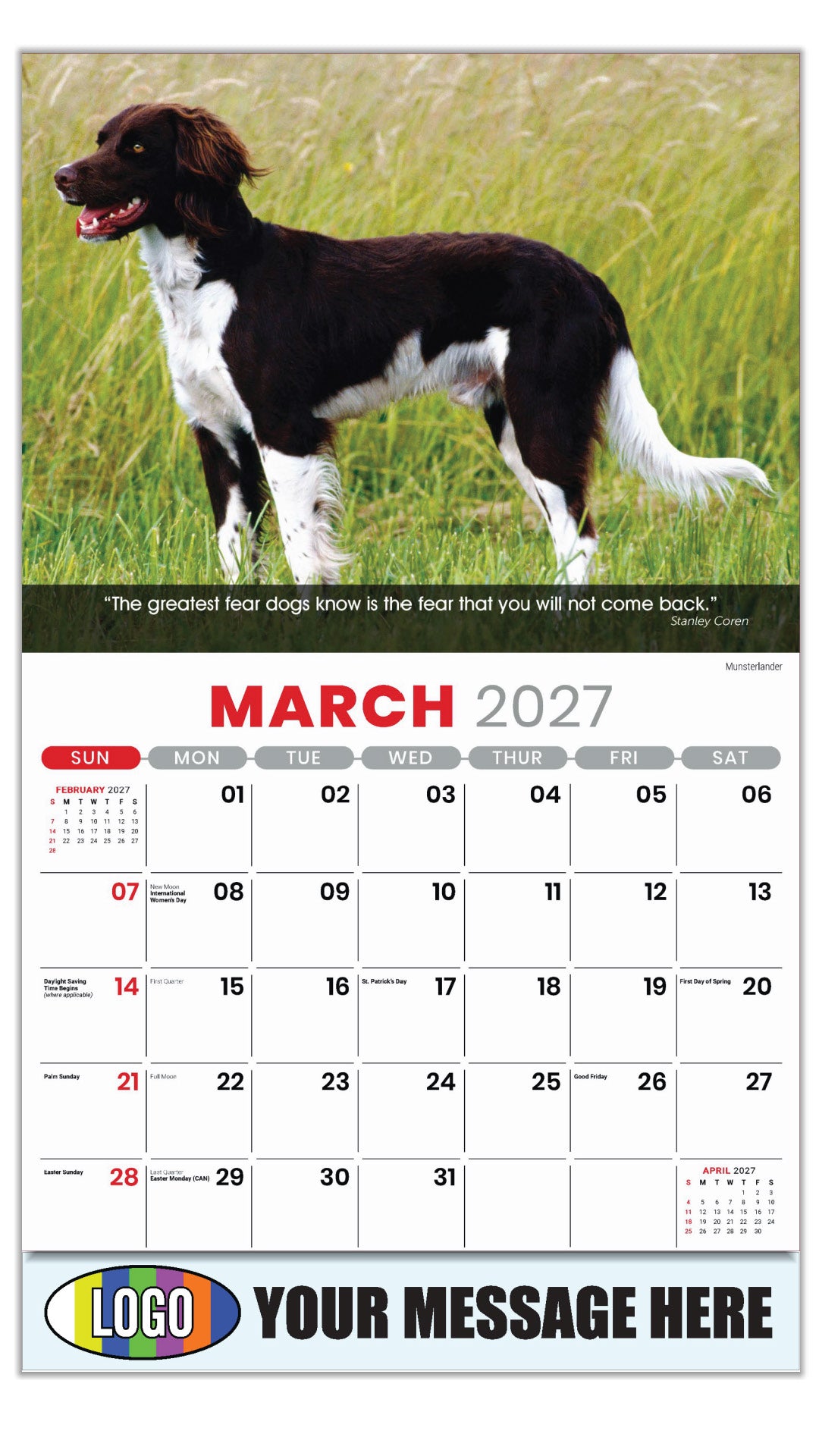 2027 Business Promotional Calendar - Dogs - March - Munsterlander