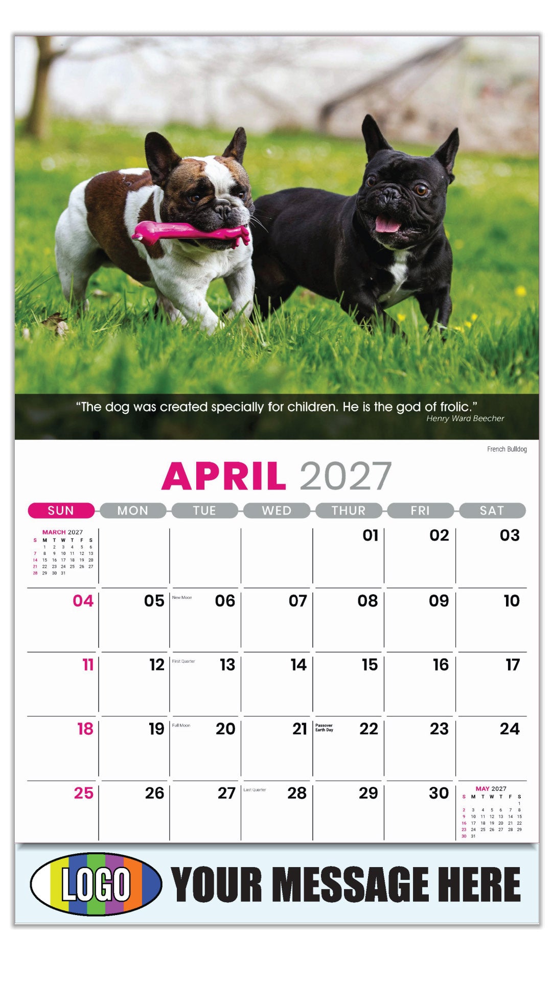 2027 Business Advertising Calendar - Dogs - April -  French Bulldog