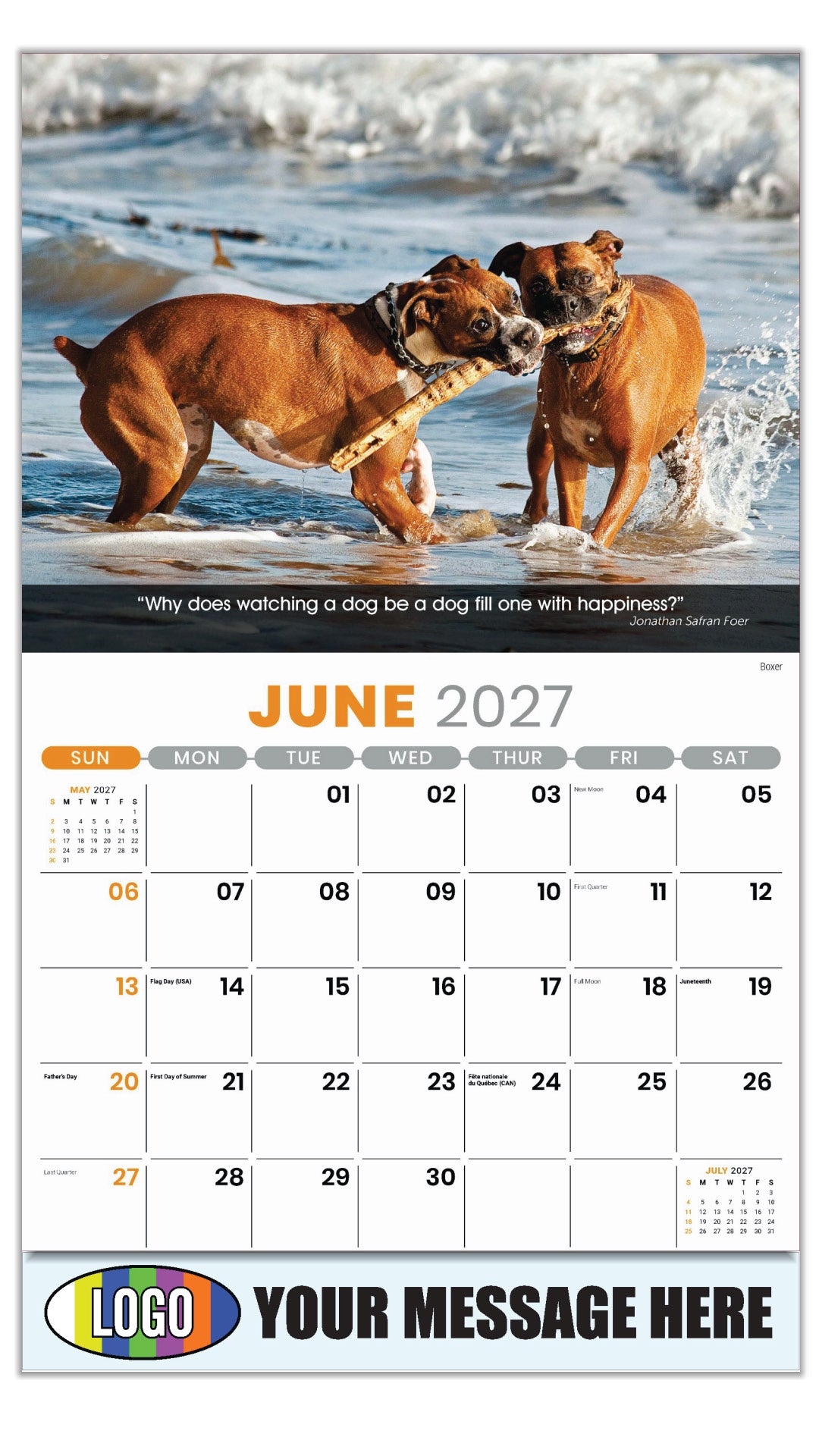 2027 Business Advertising Calendar - Dogs - June - Boxer