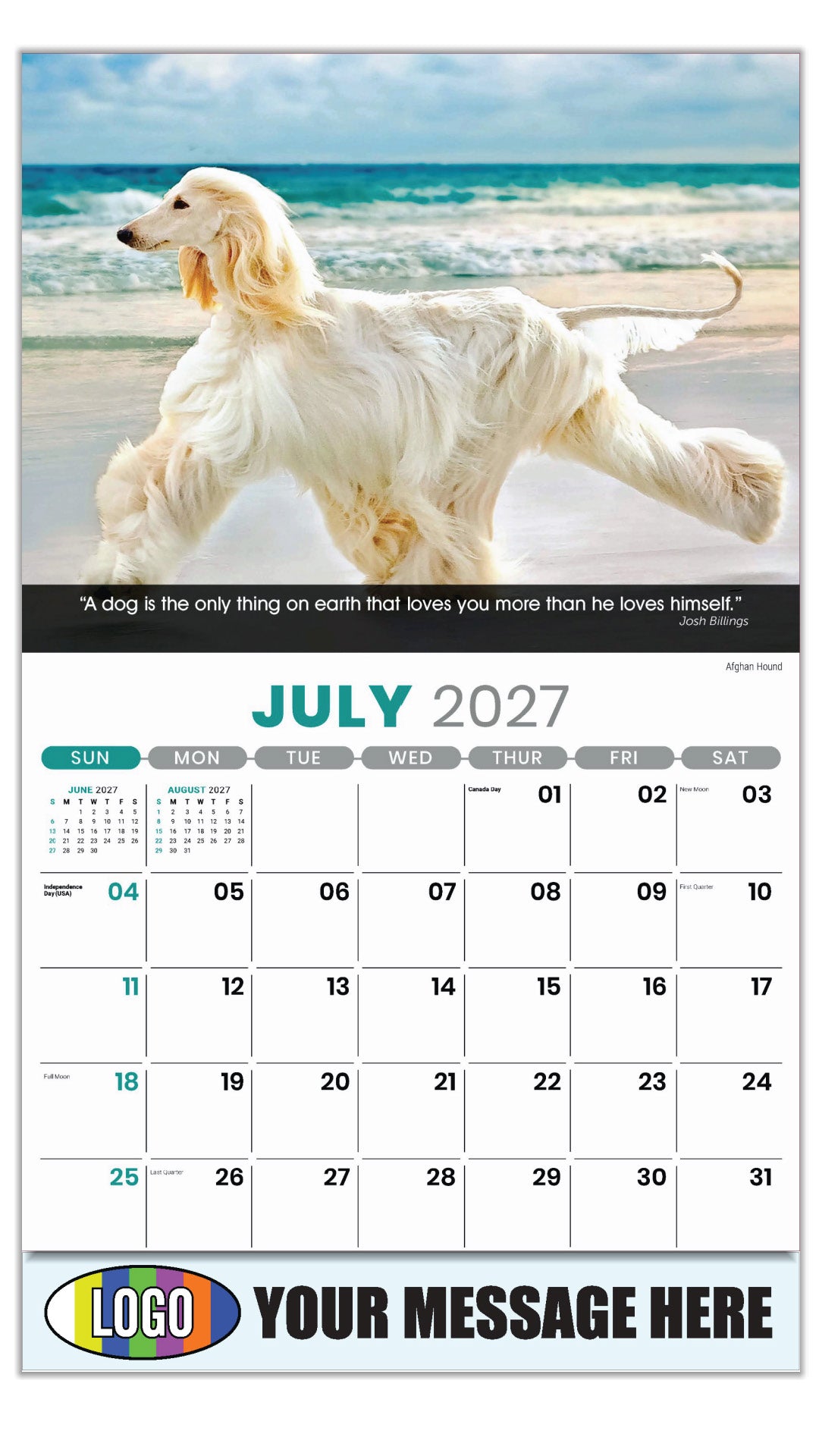 2027 Business Promo Calendar - Dogs - July - Afghan Hound