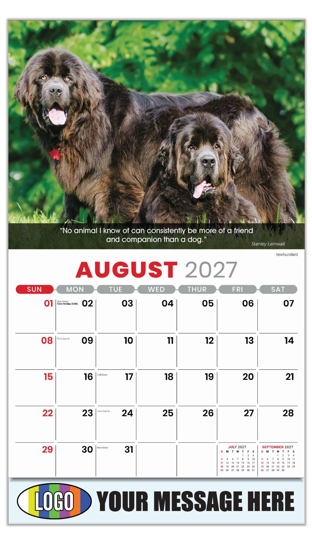 2027 Business Promo Calendar - Dogs - August - Newfoundland