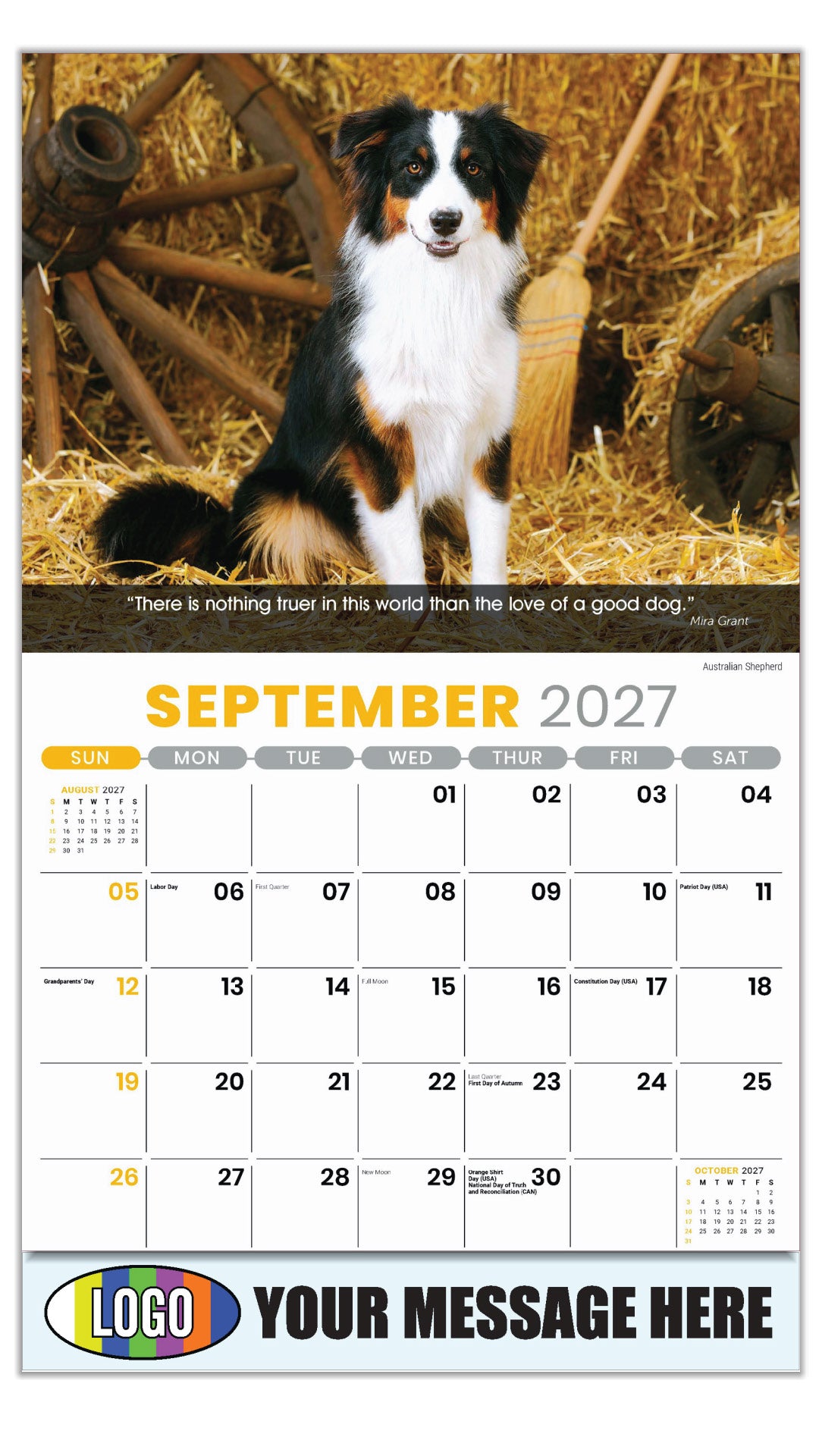 2027 Business Promo Calendar - Dogs - September -  Australian Shepherd