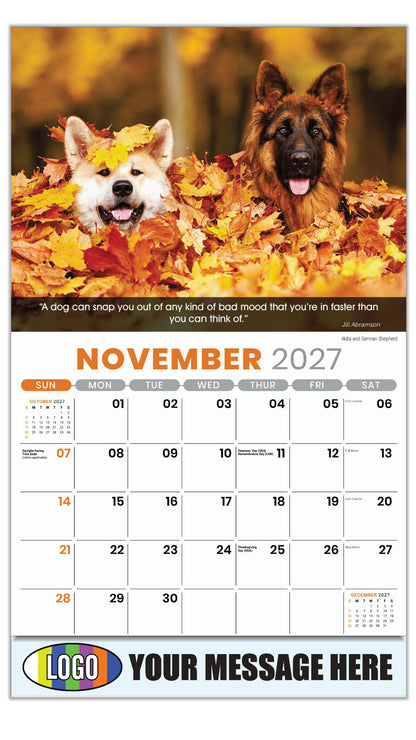 2027 Business Promotion Calendar - Dogs - November - Akita and German Shepherd
