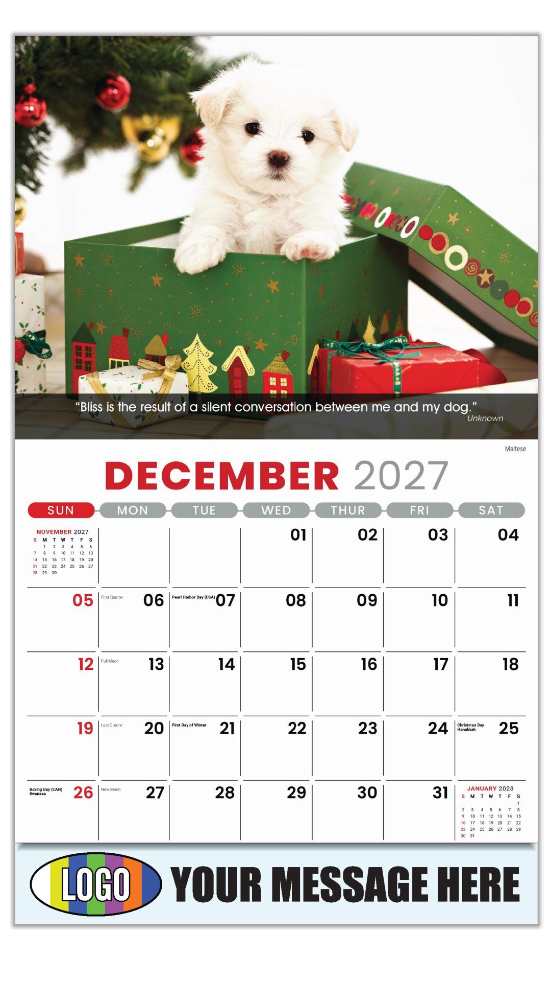 2027 Business Promotion Calendar - Dogs - December - Maltese