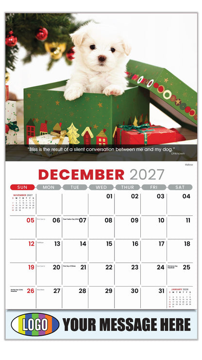 2027 Business Promotion Calendar - Dogs - December - Maltese