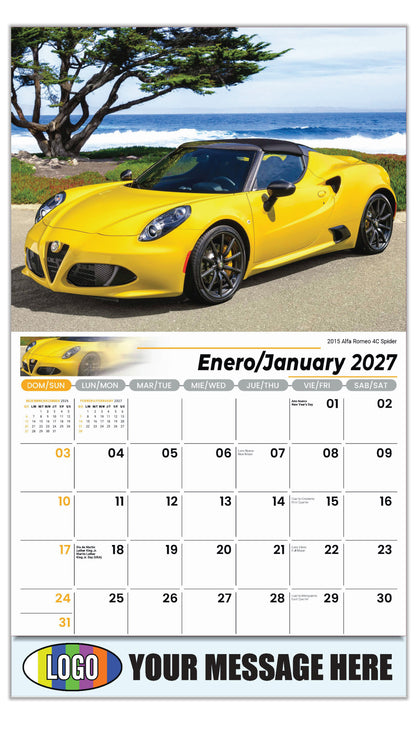 2027 Business Promotional Calendar - Exotic Cars Bilingual - January - 2015 Alfa Romeo 4C