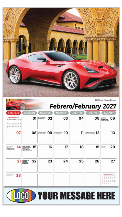 2027 Business Promotional Calendar - Exotic Cars Bilingual - February - 2013 Icona Vulcano Concept