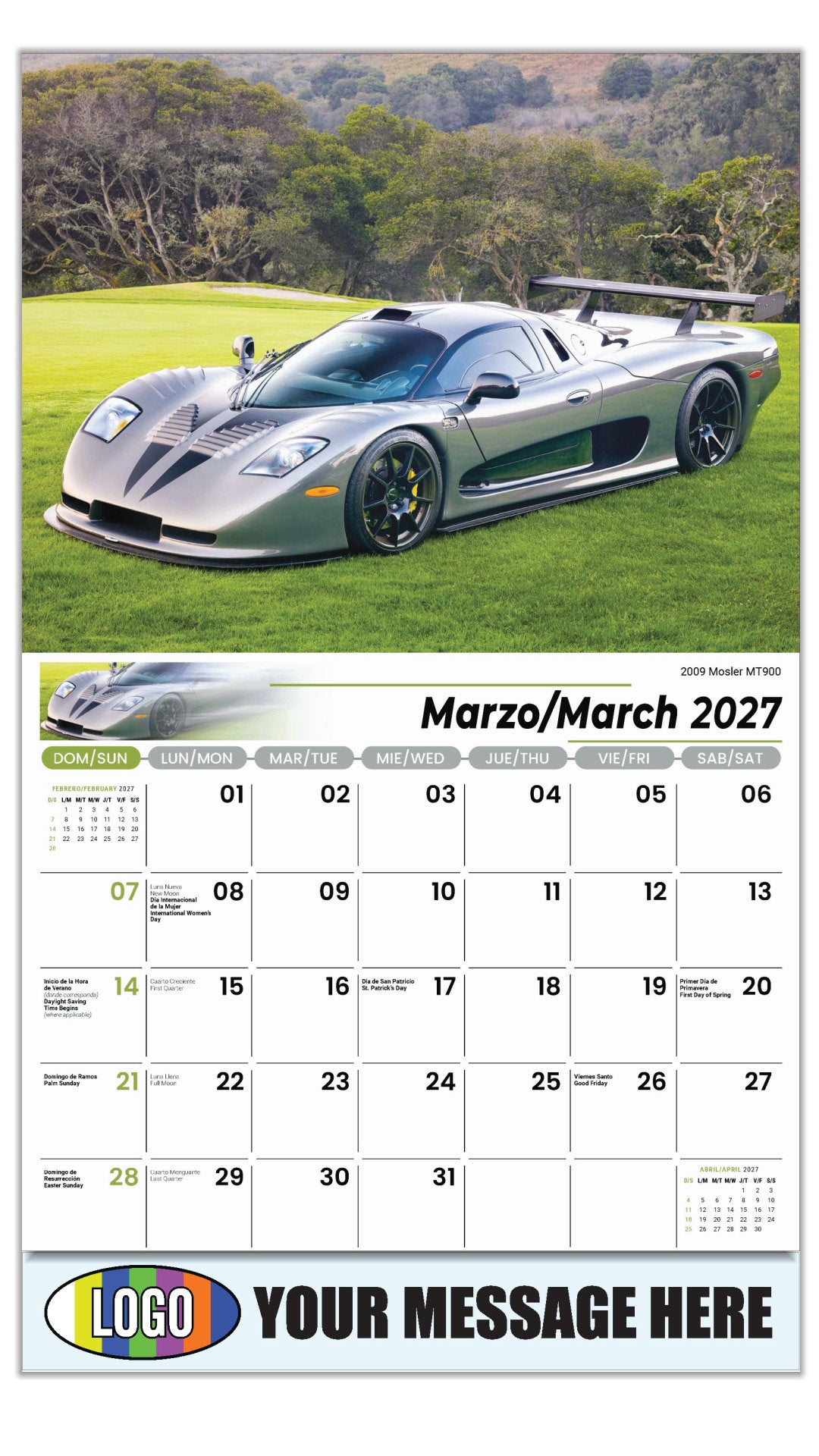 2027 Business Promotional Calendar - Exotic Cars Bilingual - March - 2009 Mosler MT900