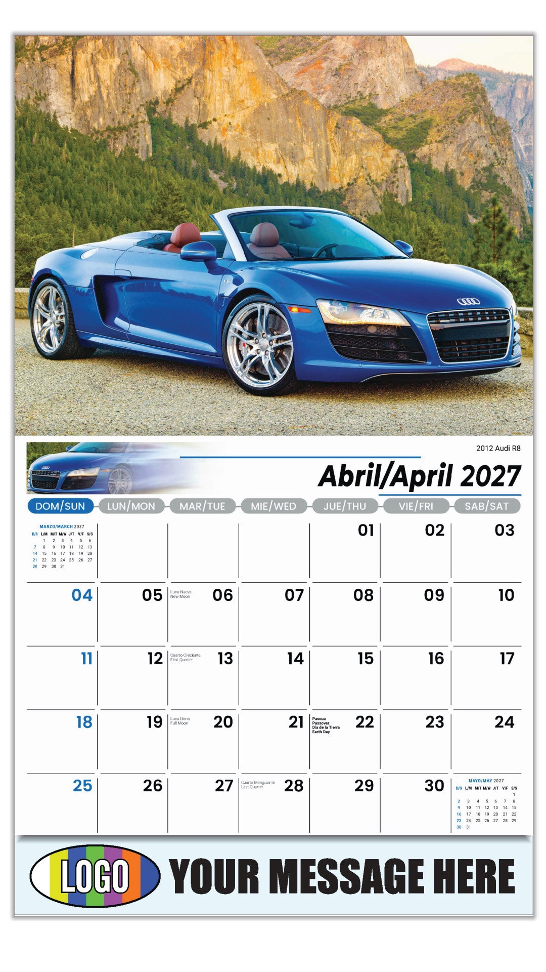 2027 Business Advertising Calendar - Exotic Cars Bilingual - April - 2012 Audi R8