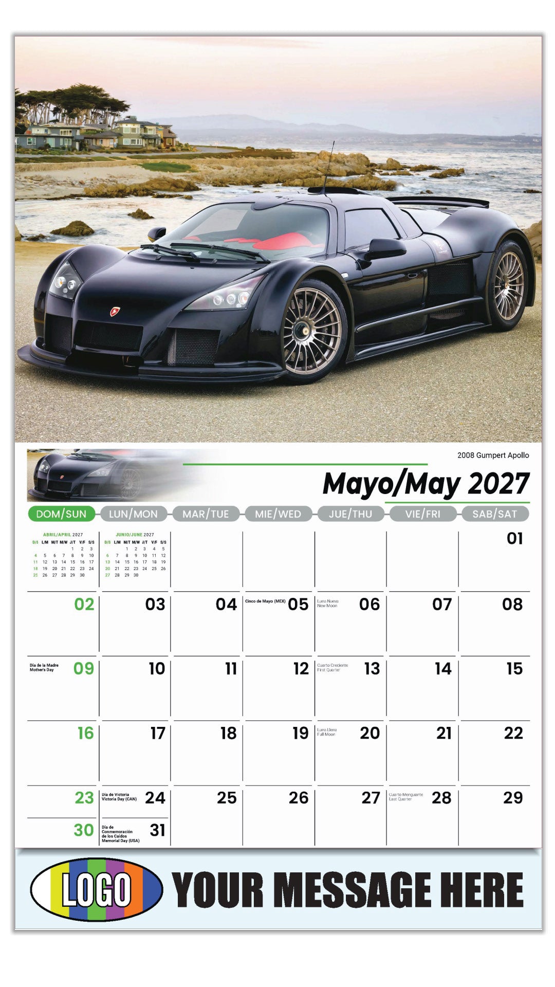2027 Business Advertising Calendar - Exotic Cars Bilingual - May - 2008 Gumpert Apollo