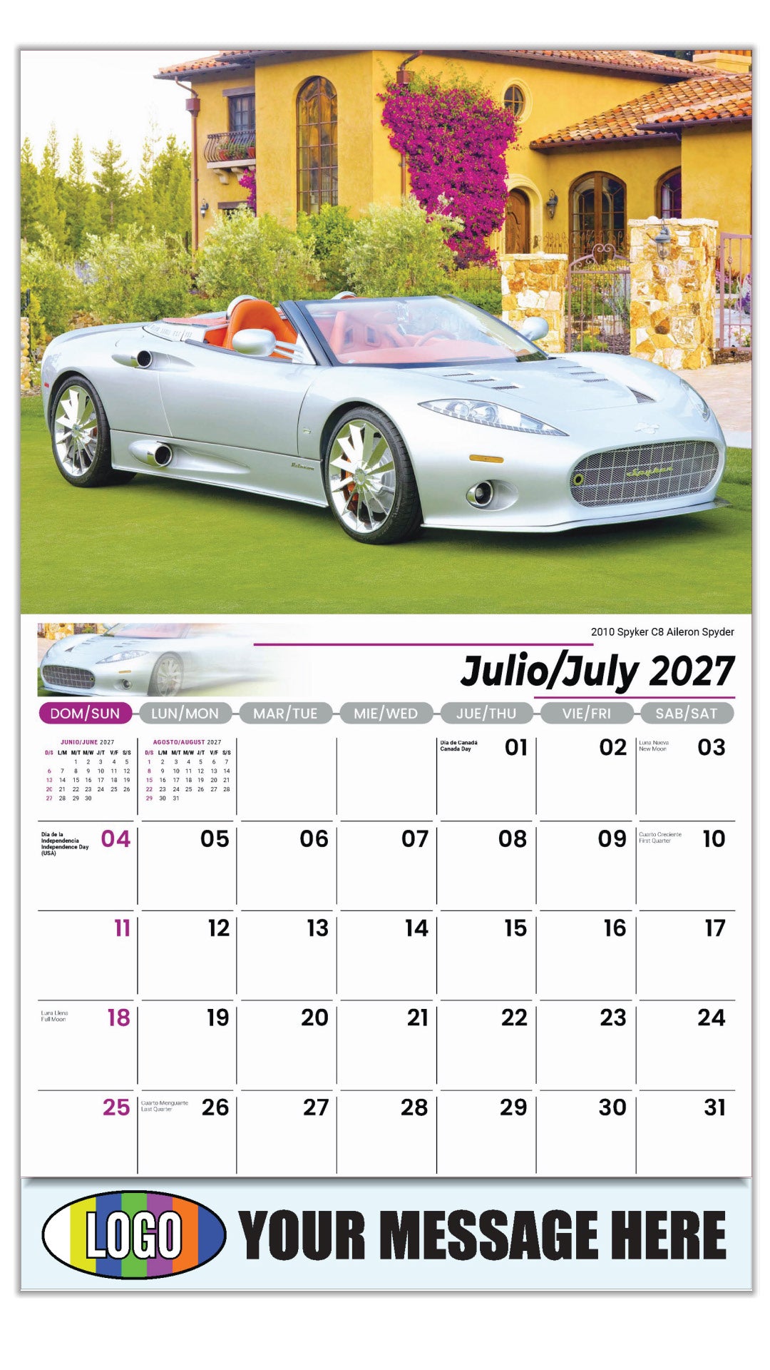 2027 Business Promo Calendar - Exotic Cars Bilingual - July - 2010 Spyker C8 Aileron Spyder