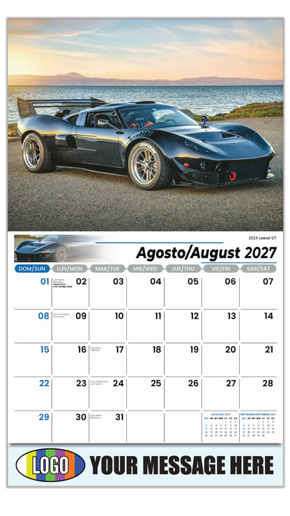 2027 Business Promo Calendar - Exotic Cars Bilingual - August - 2024 Leaver GT