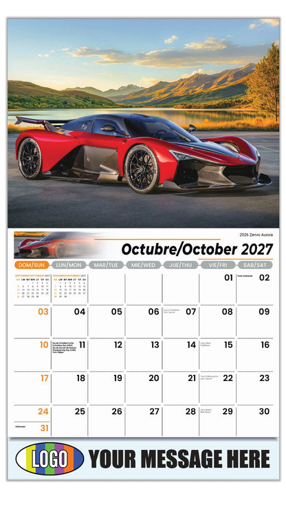 2027 Business Promotion Calendar - Exotic Cars Bilingual - October - 2026 Zenvo Aurora