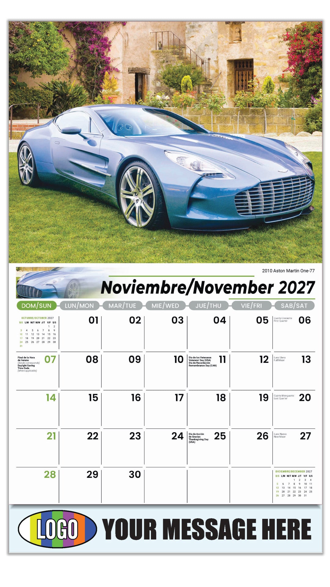 2027 Business Promotion Calendar - Exotic Cars Bilingual - November - 2010 Aston Martin One-77