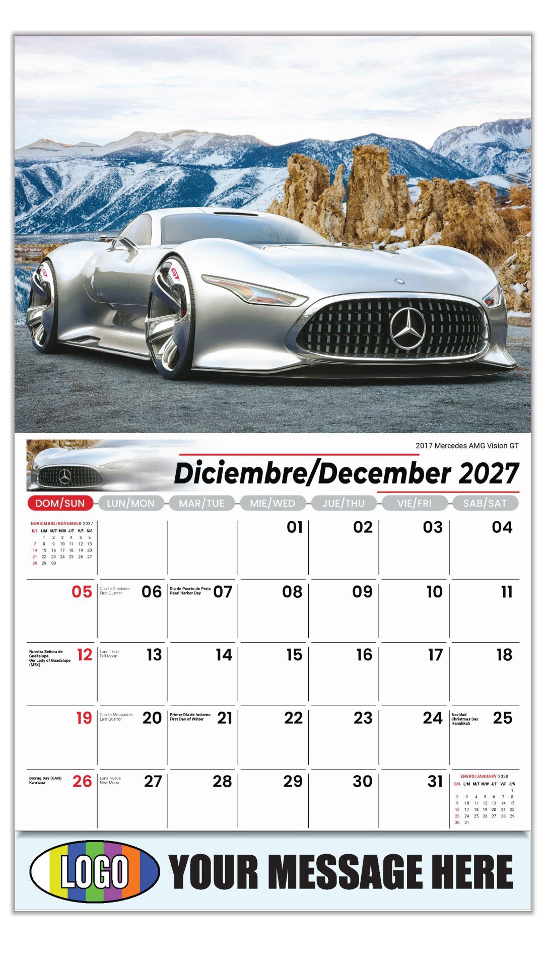 2027 Business Promotion Calendar - Exotic Cars Bilingual - December - 2017 Mercedes AMG Vision GT