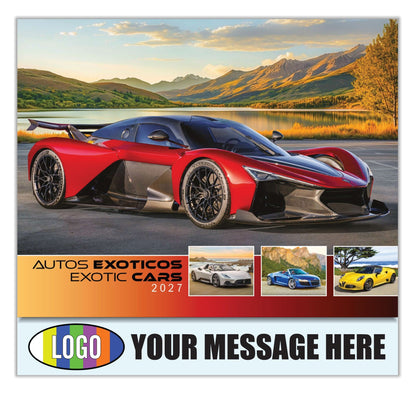 2027 Business Promotional Calendar - Exotic Cars Bilingual - Printed with your Logo, Name and message