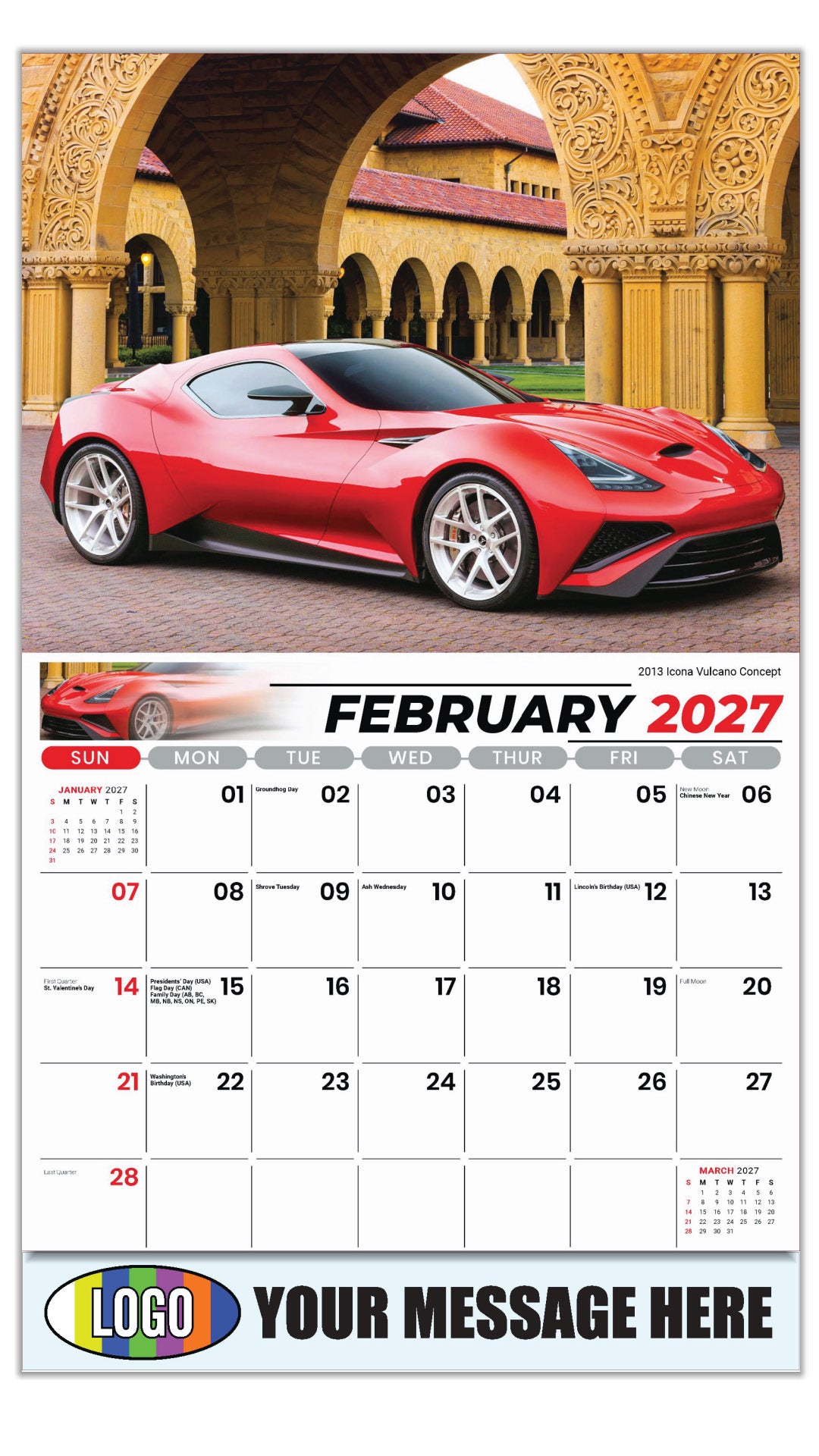 2027 Business Promotional Calendar - Exotic Cars - February - 2013 Icona Vulcano Concept
