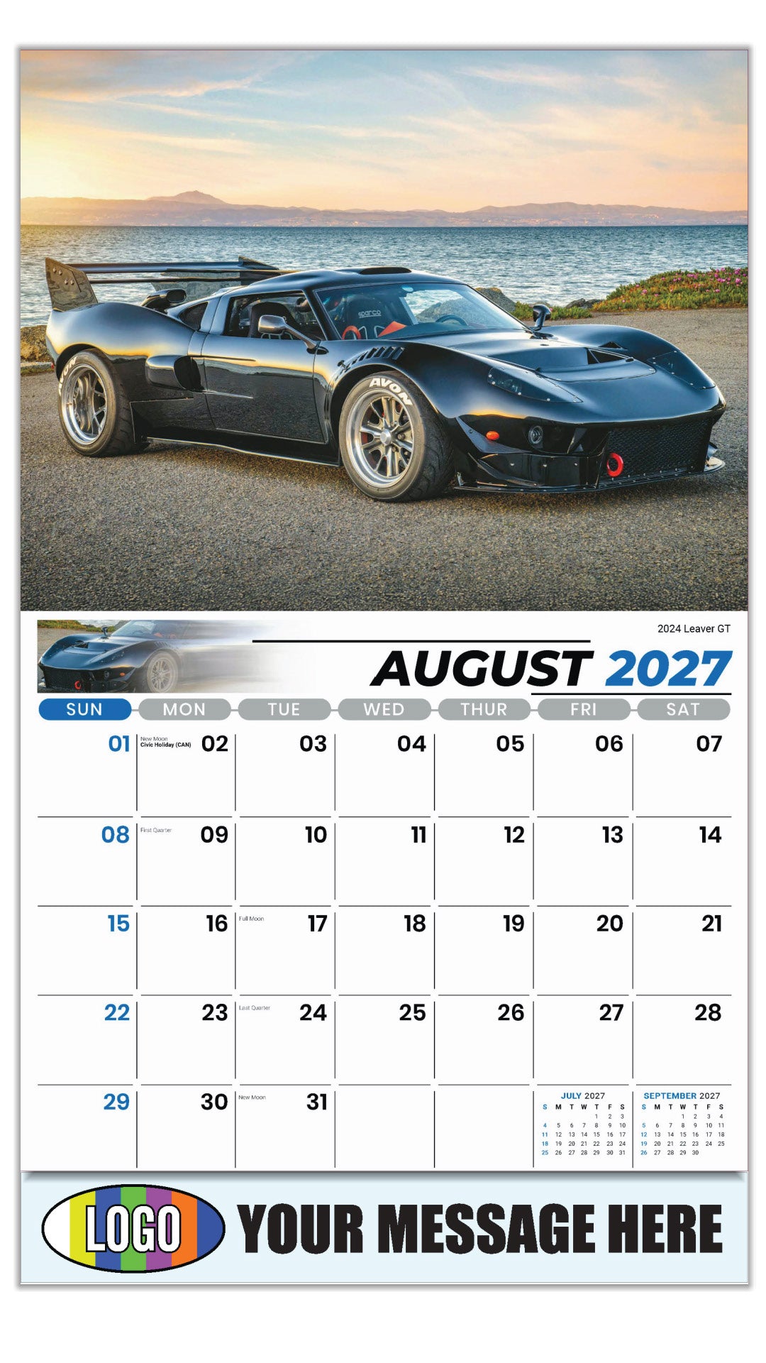 2027 Business Promo Calendar - Exotic Cars - August - 2024 Leaver GT