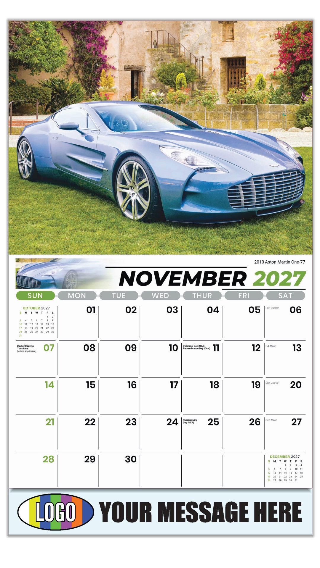 2027 Business Promotion Calendar - Exotic Cars - November - 2010 Aston Martin One-77