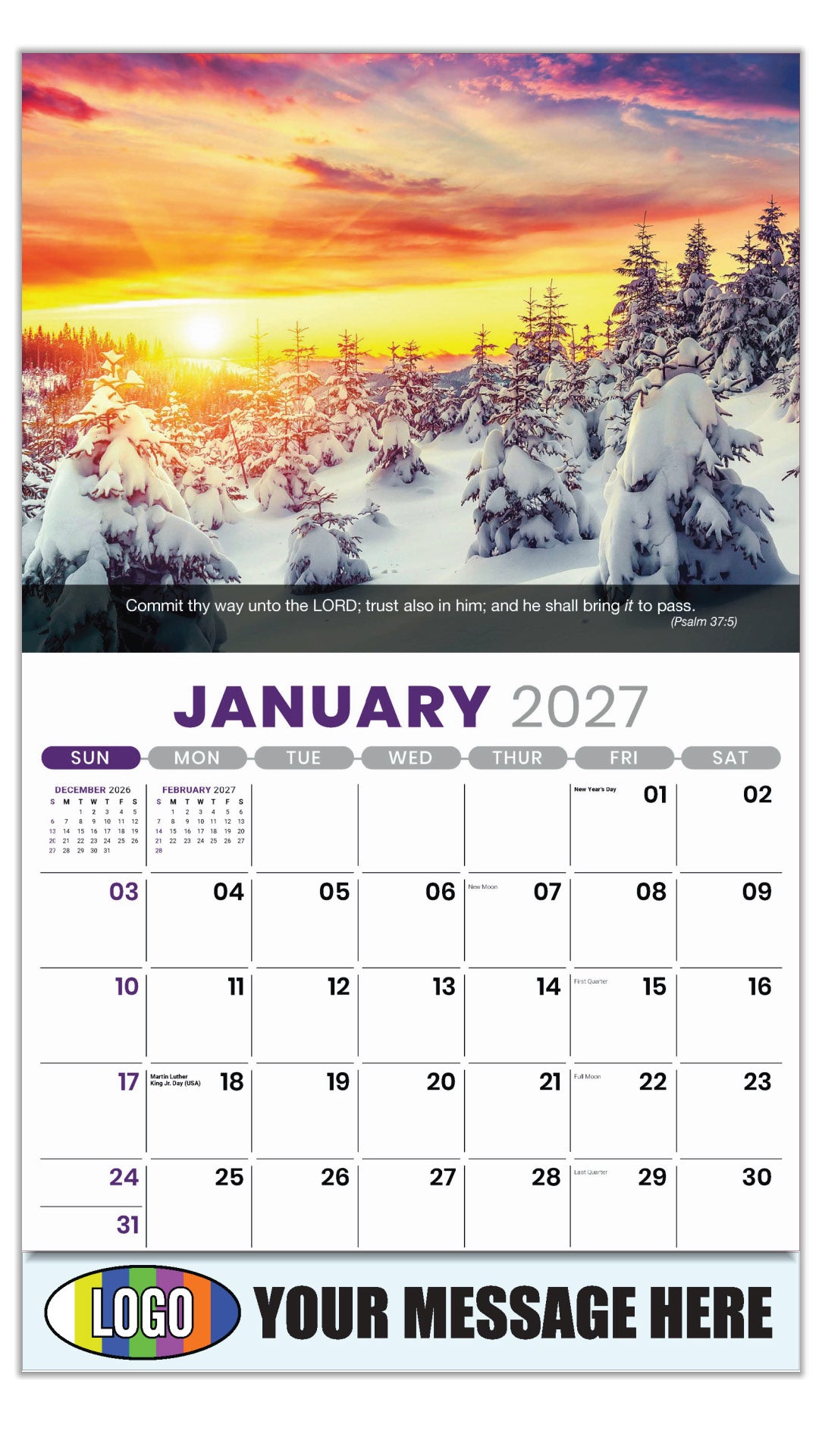 2027 Business Promotional Calendar - Faith Passages - January - (Psalm 37:5)
