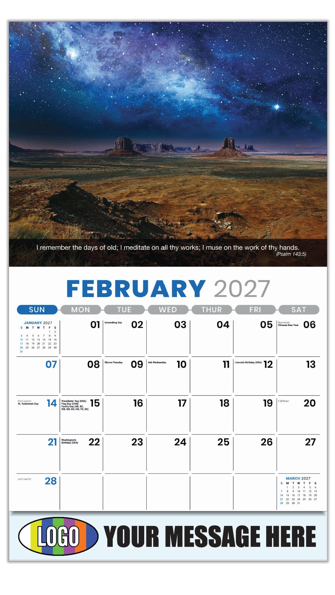 2027 Business Promotional Calendar - Faith Passages - February - (Psalm 143:5) 