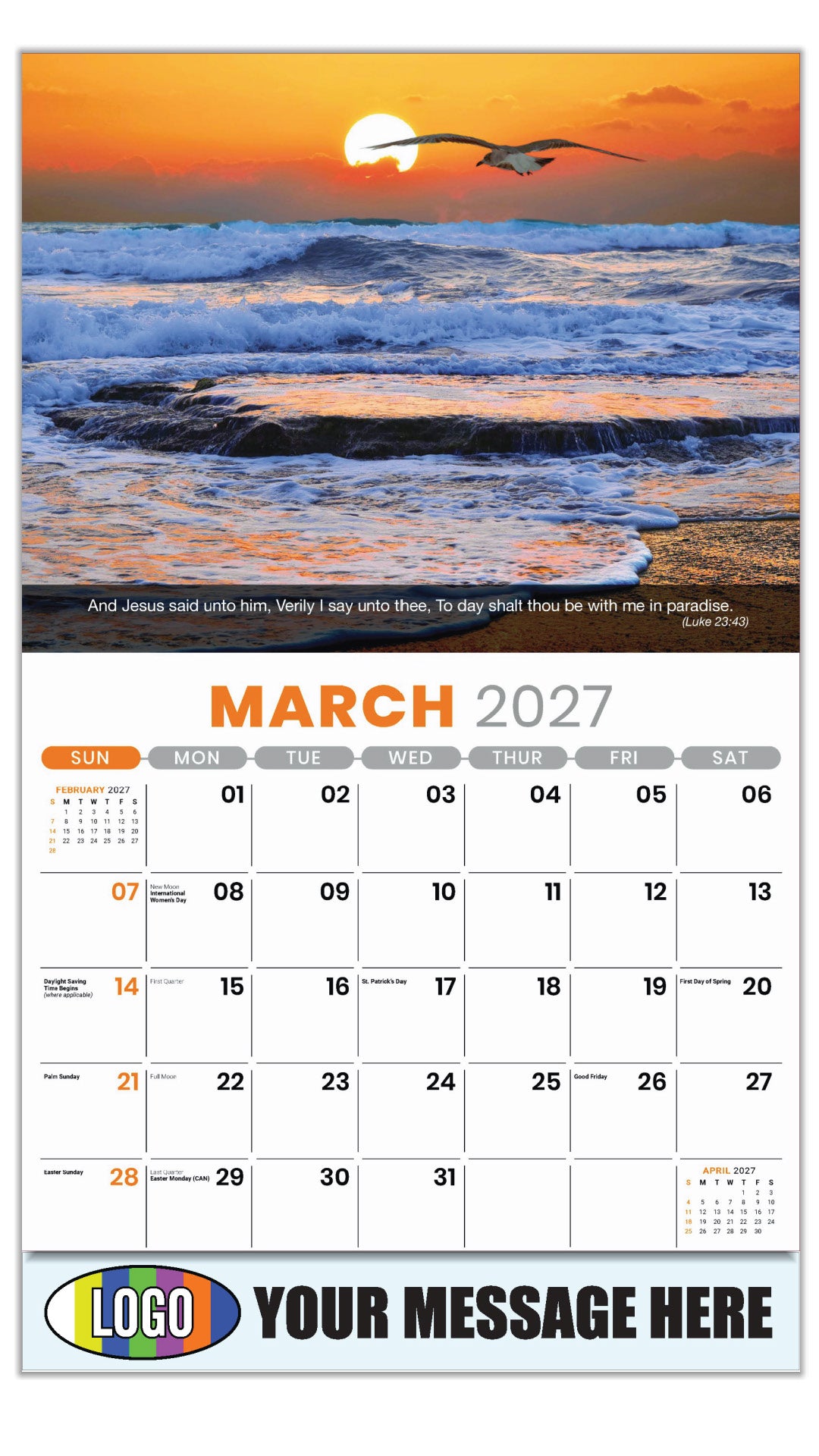 2027 Business Promotional Calendar - Faith Passages - March - (Luke 23:43) 