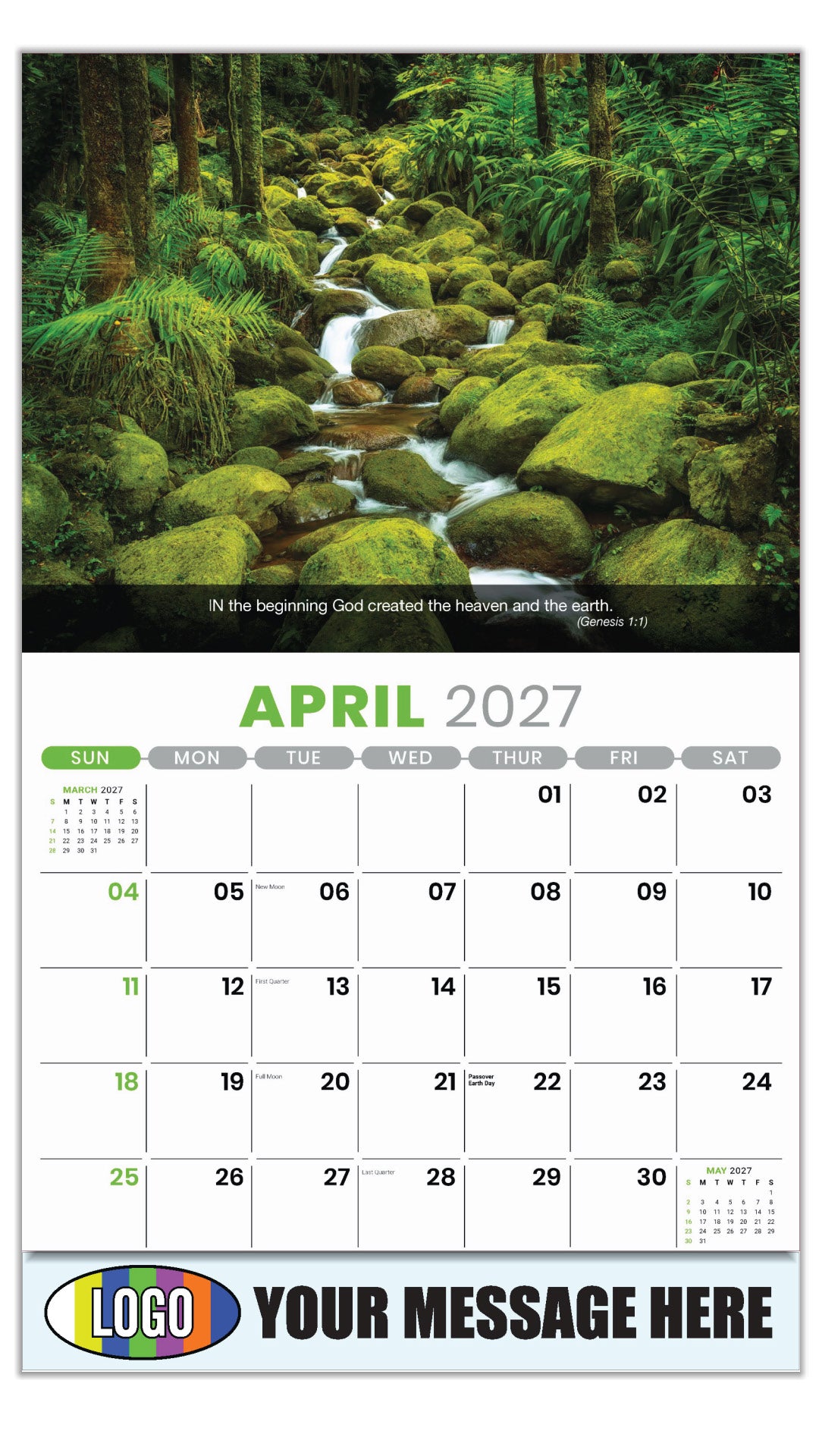 2027 Business Advertising Calendar - Faith Passages - April - (Genesis 1:1) 
