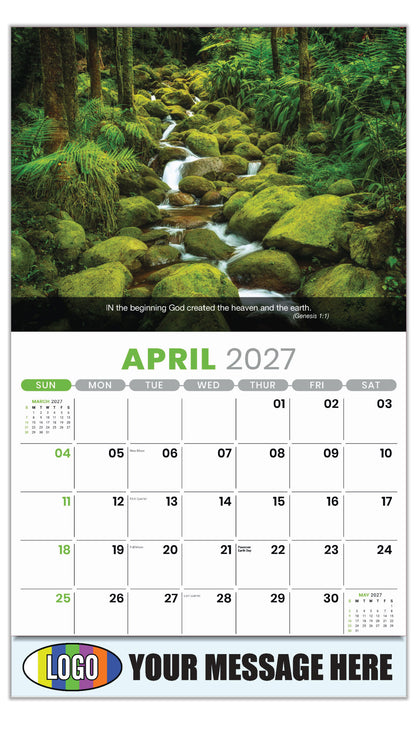 2027 Business Advertising Calendar - Faith Passages - April - (Genesis 1:1) 