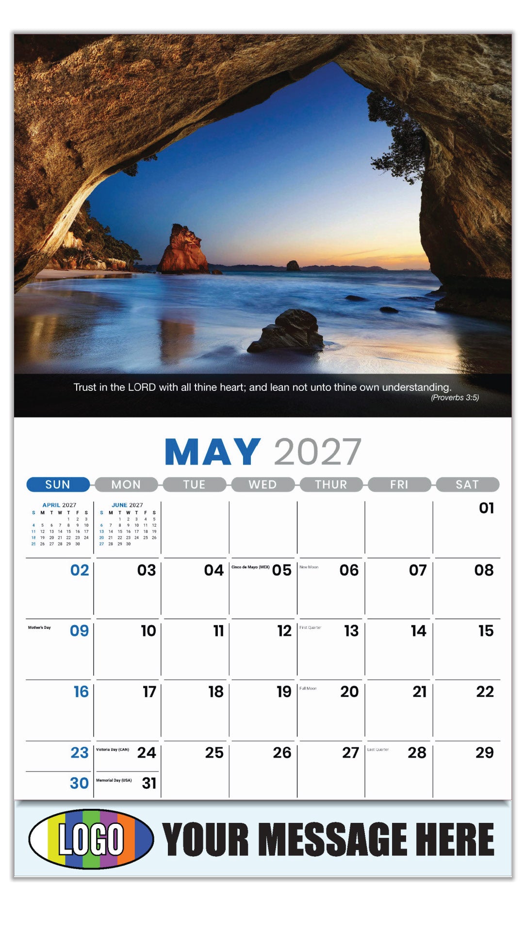 2027 Business Advertising Calendar - Faith Passages - May - (Proverbs 3:5) 