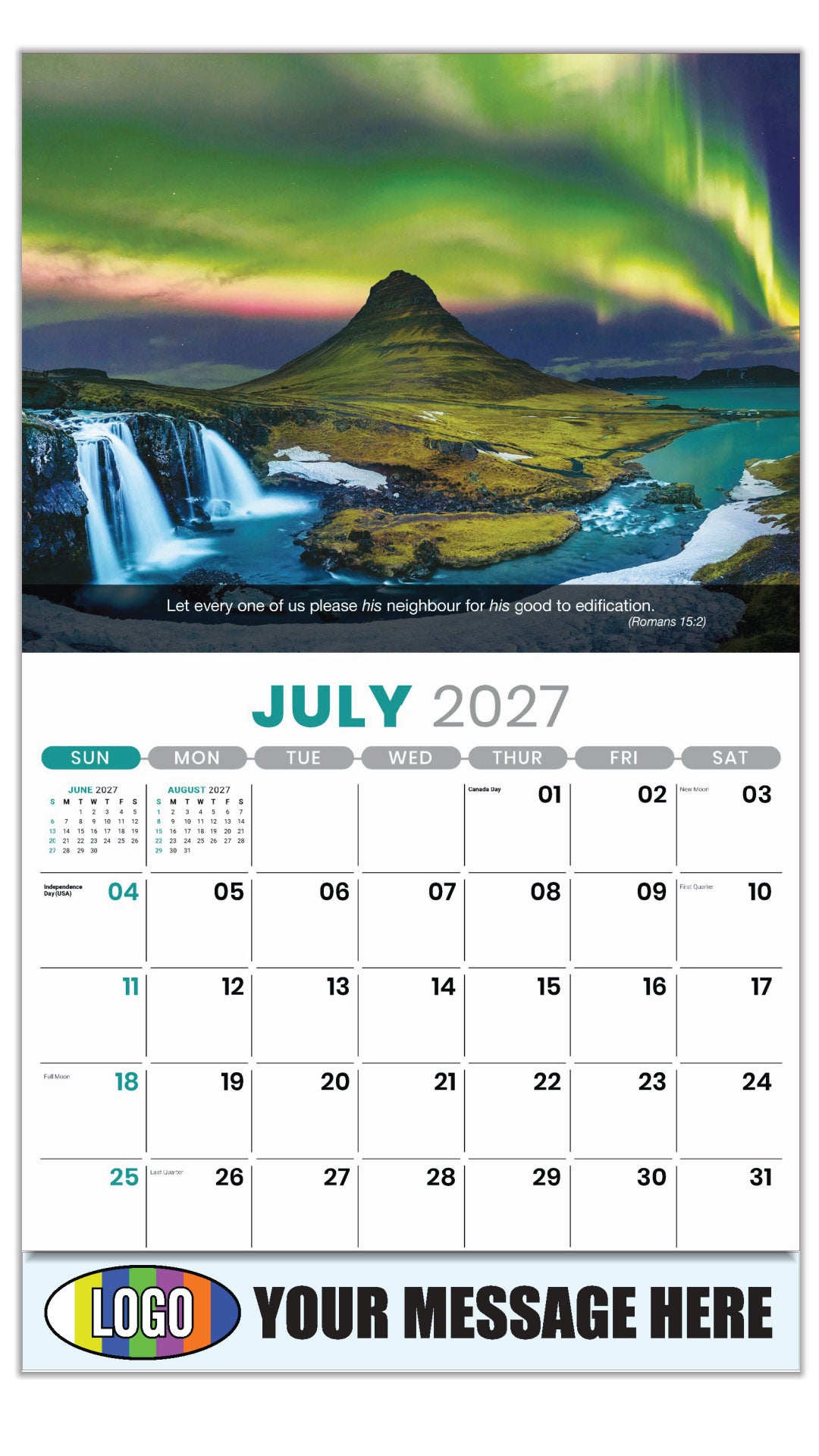 2027 Business Promo Calendar - Faith Passages - July - (Romans 15:2) 