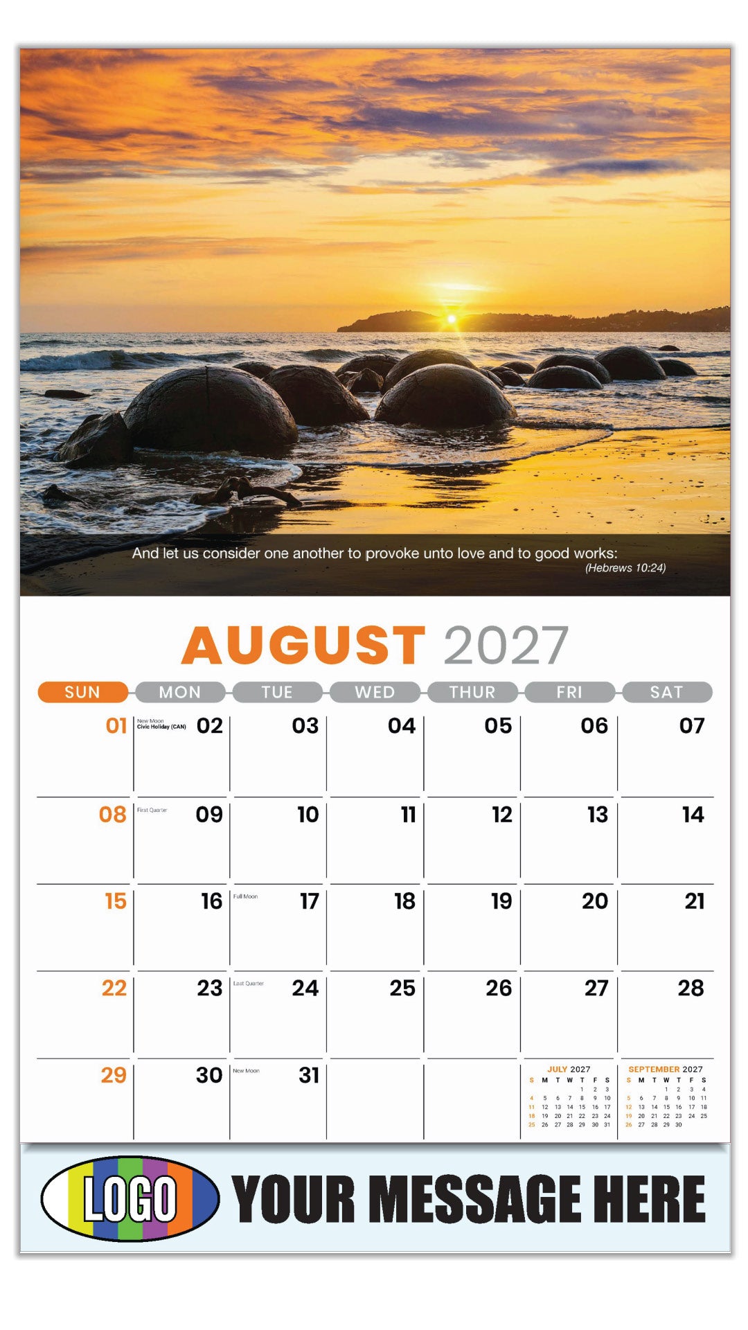 2027 Business Promo Calendar - Faith Passages - August - (Hebrews 10:24) 