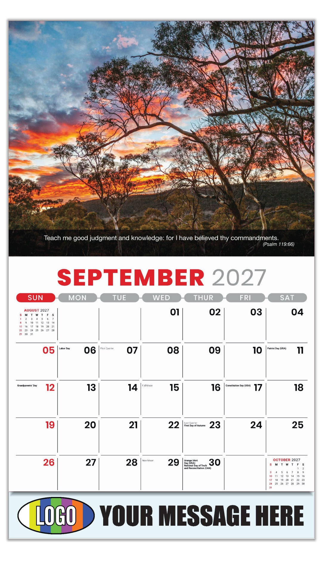 2027 Business Promo Calendar - Faith Passages - September - (Psalm 119:66)