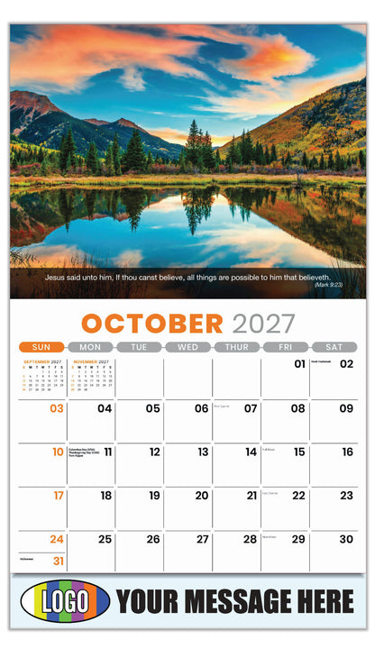 2027 Business Promotion Calendar - Faith Passages - October - (Mark 9:23)