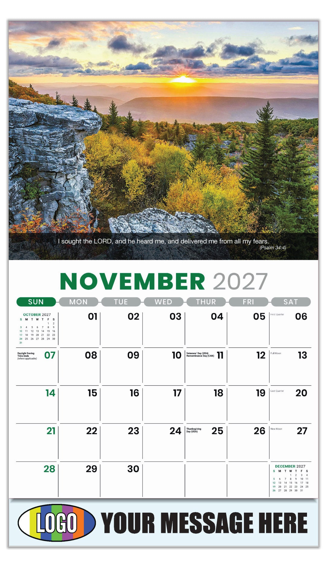 2027 Business Promotion Calendar - Faith Passages - November - (Psalm 34:4) 