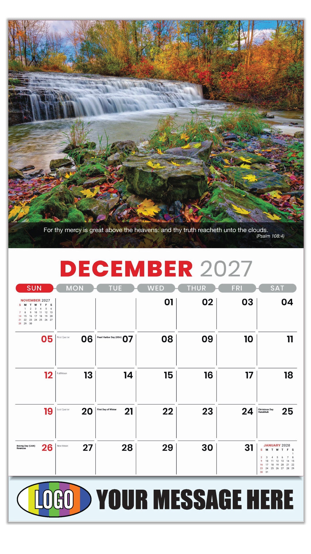 2027 Business Promotion Calendar - Faith Passages - December - (Psalm 108:4)