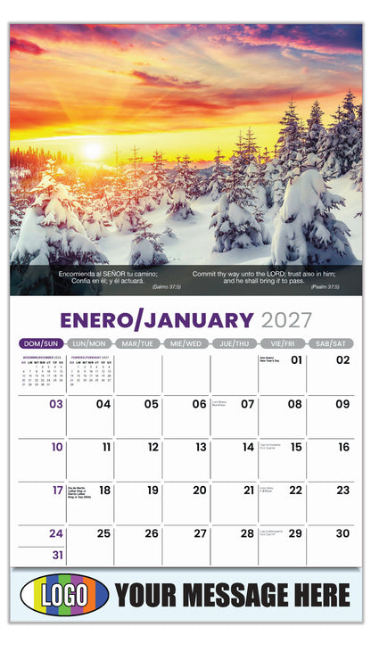 2027 Business Promotional Calendar - Faith Passages Bilingual - January - (Salmo 37: 5)