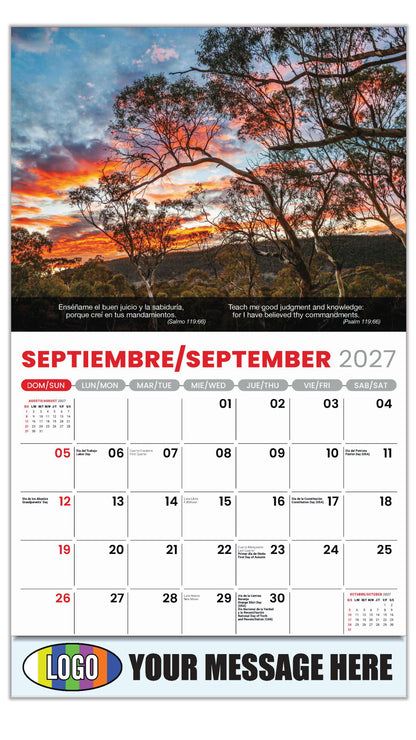 2027 Business Promo Calendar - Faith Passages Bilingual - September - (Salmo 119:66)