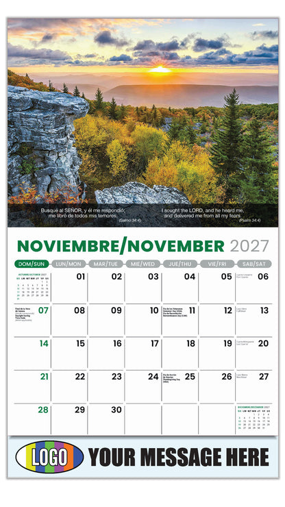 2027 Business Promotion Calendar - Faith Passages Bilingual - November - (Salmo 34:4)