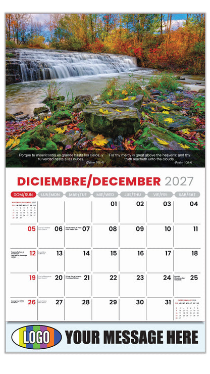 2027 Business Promotion Calendar - Faith Passages Bilingual - December - (Salmo 108:4)