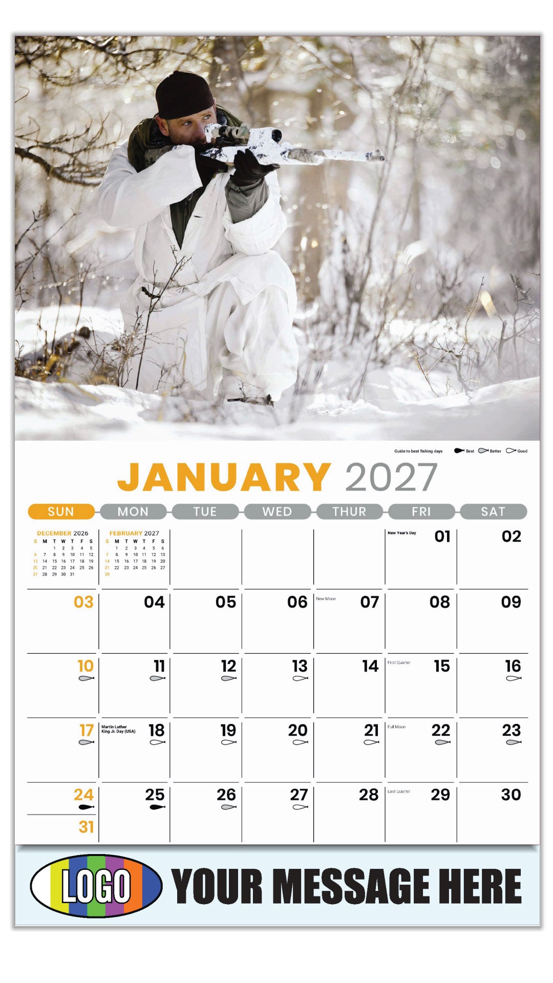 2027 Business Promotional Calendar - Fishing and Hunting - January