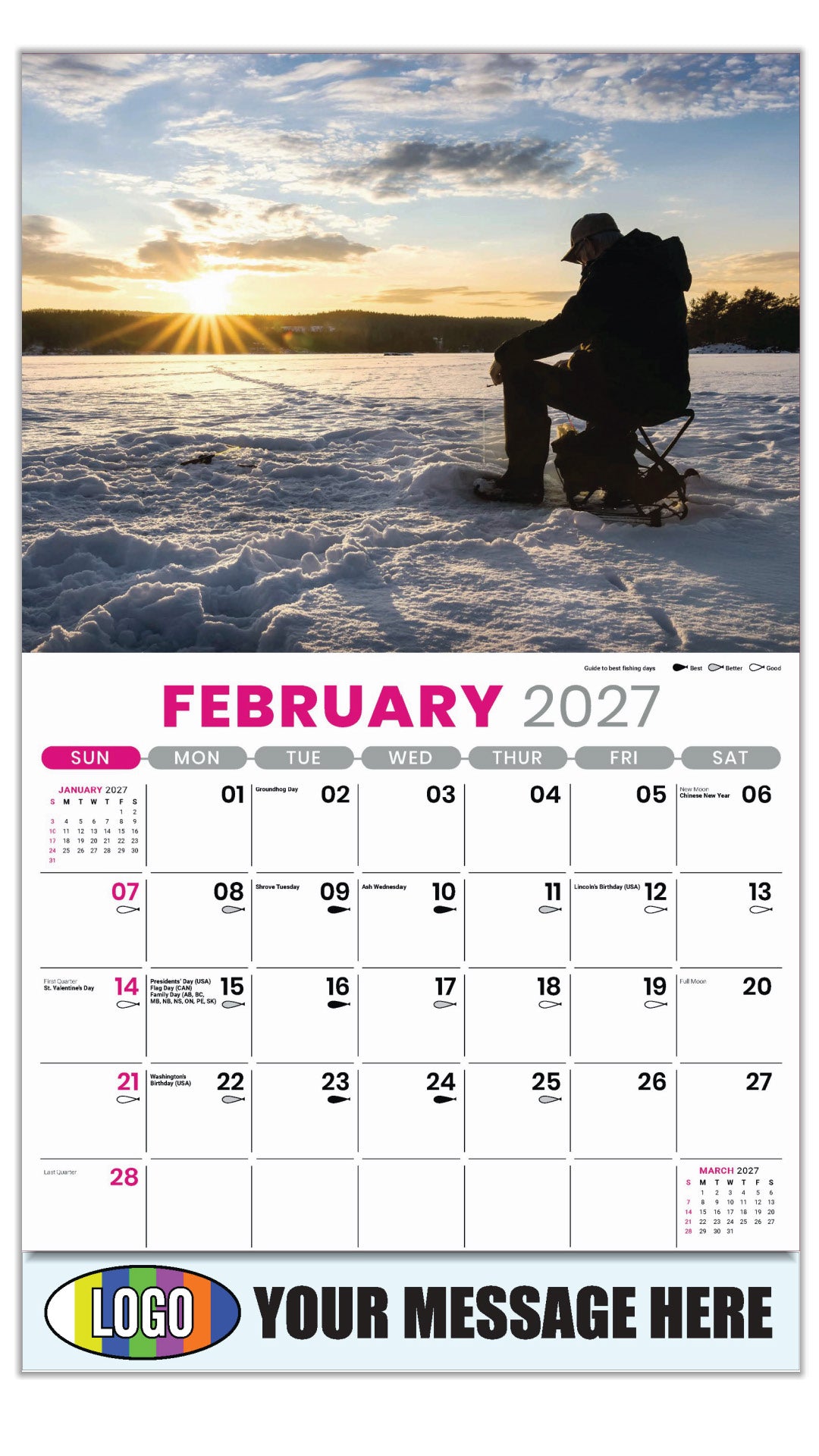2027 Business Promotional Calendar - Fishing and Hunting - February
