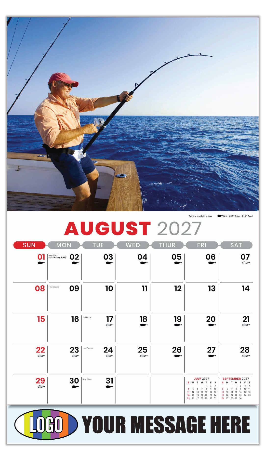 2027 Business Promo Calendar - Fishing and Hunting - August